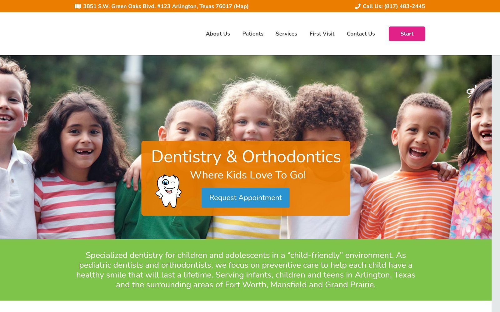 The screenshot of kidzania pediatric dentistry and orthodontics website