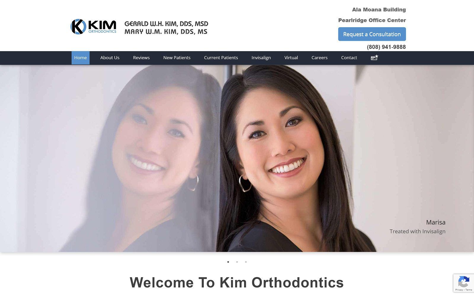 The screenshot of kim orthodontics website