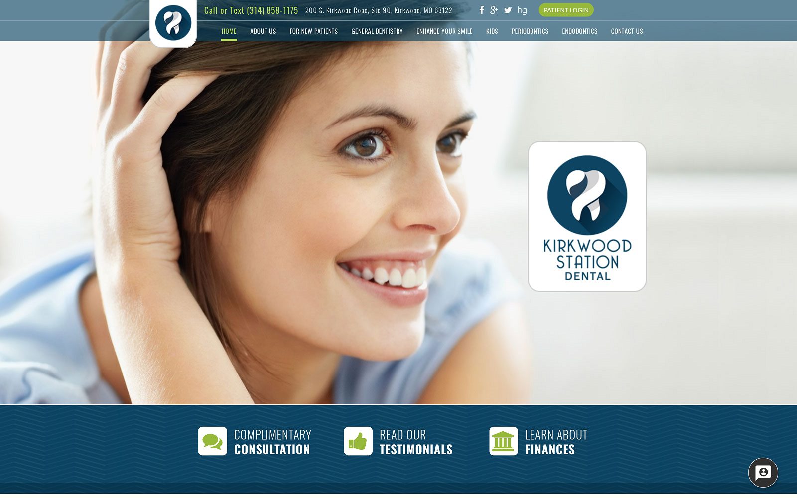 The screenshot of kirkwood station dental website