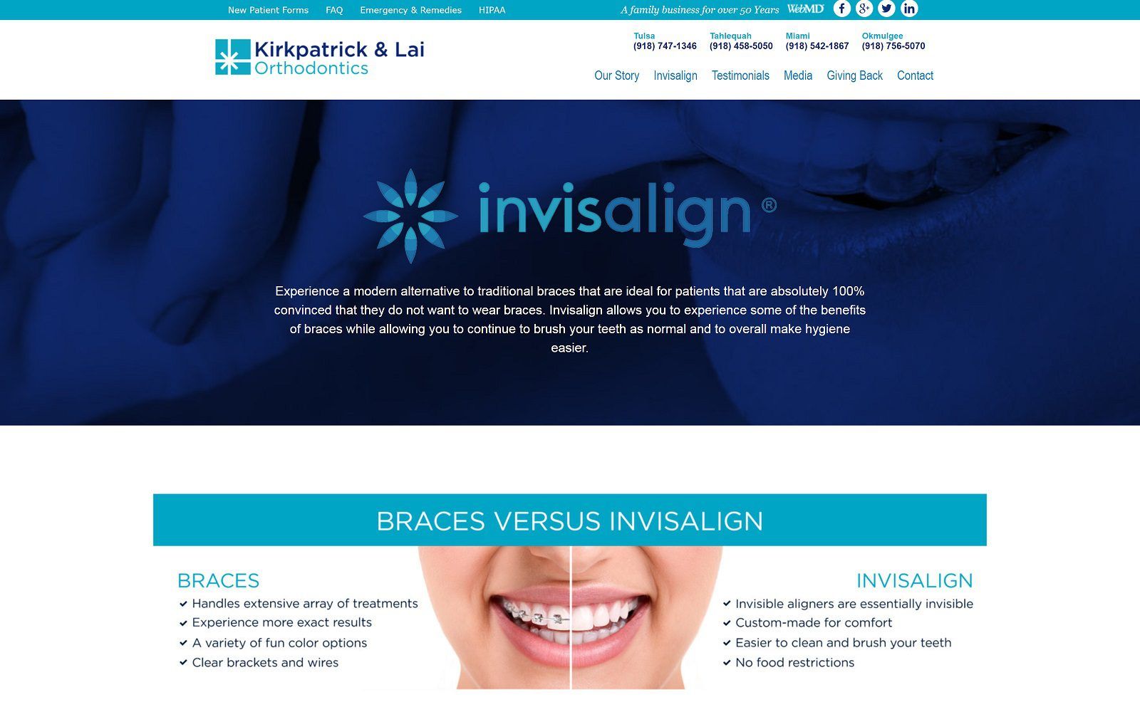 The screenshot of kirkpatrick & lai orthodontics website