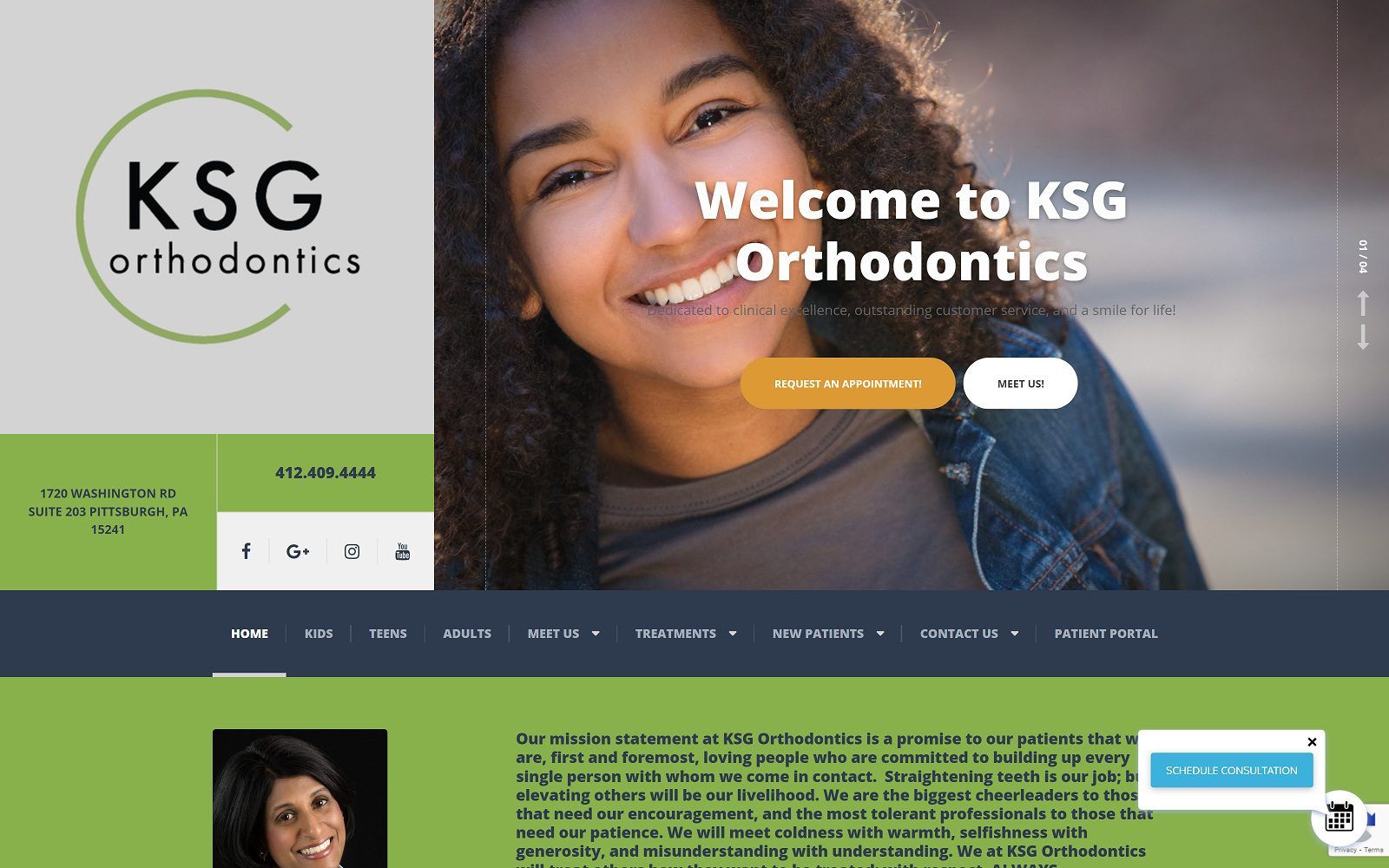 The screenshot of ksg orthodontics website