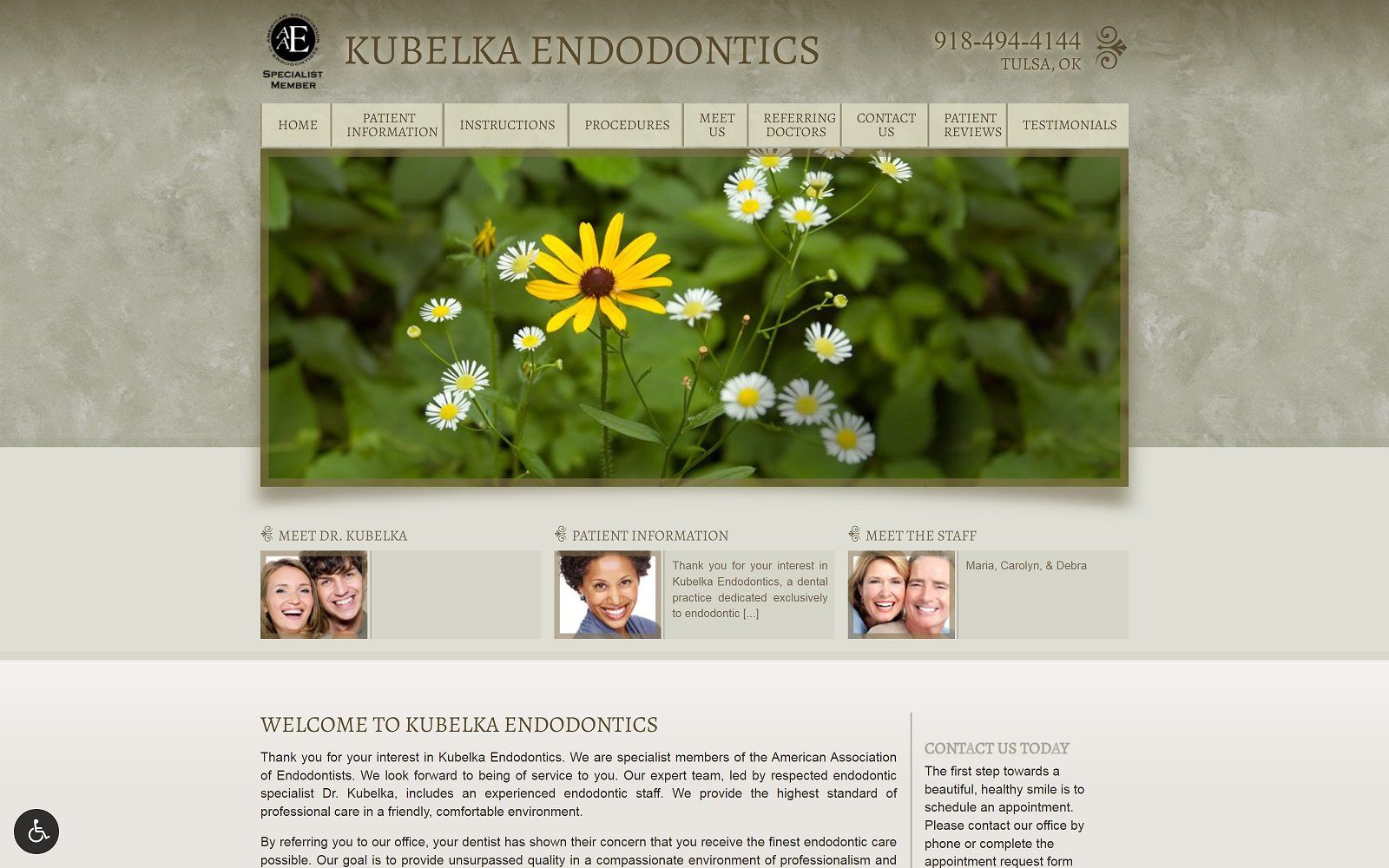 The screenshot of kubelka endodontics website