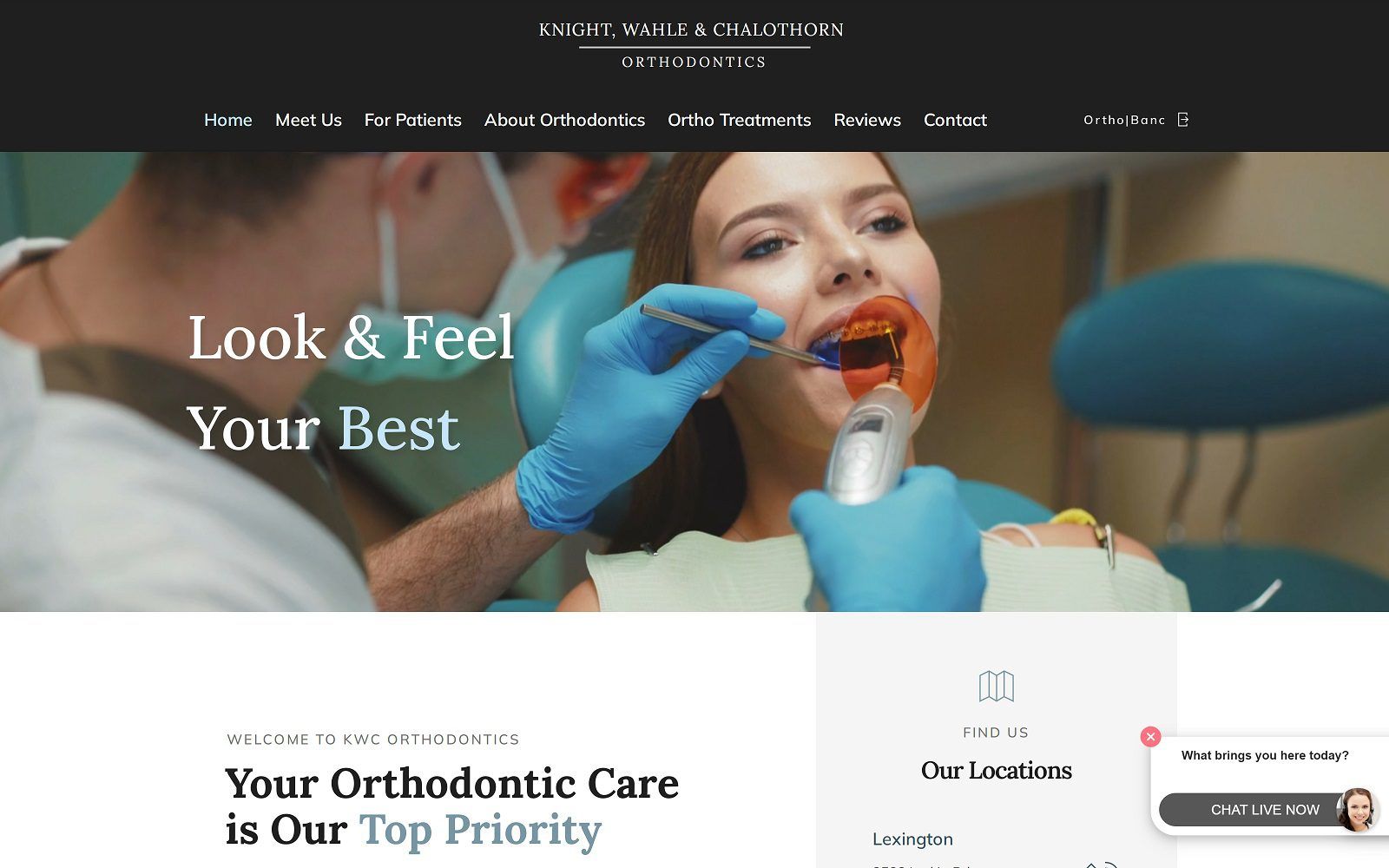The screenshot of knight, wahle & chalothorn orthodontics website