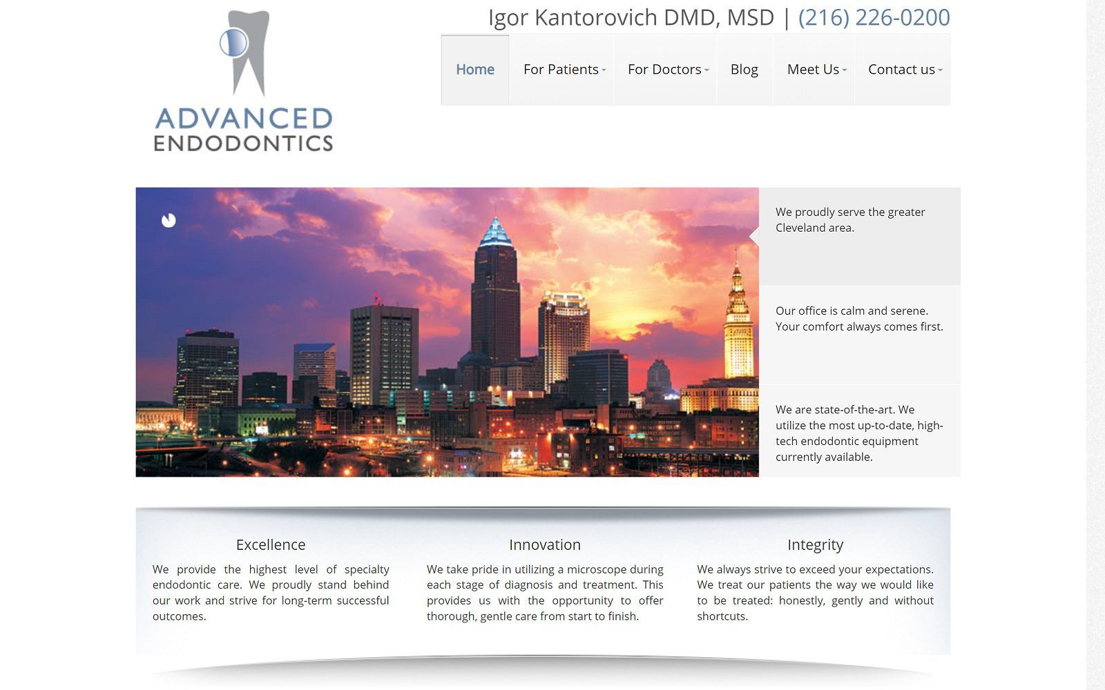 The screenshot of dr. Igor kantorovich, dmd, msd advanced endodontics website