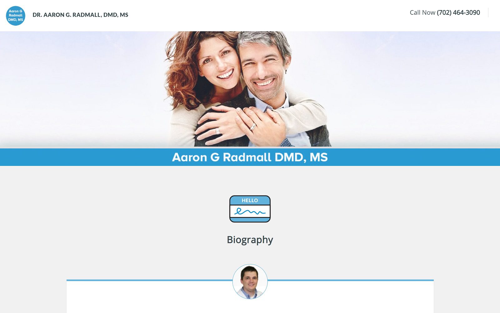 The screenshot of aaron g radmall, dmd, m s website