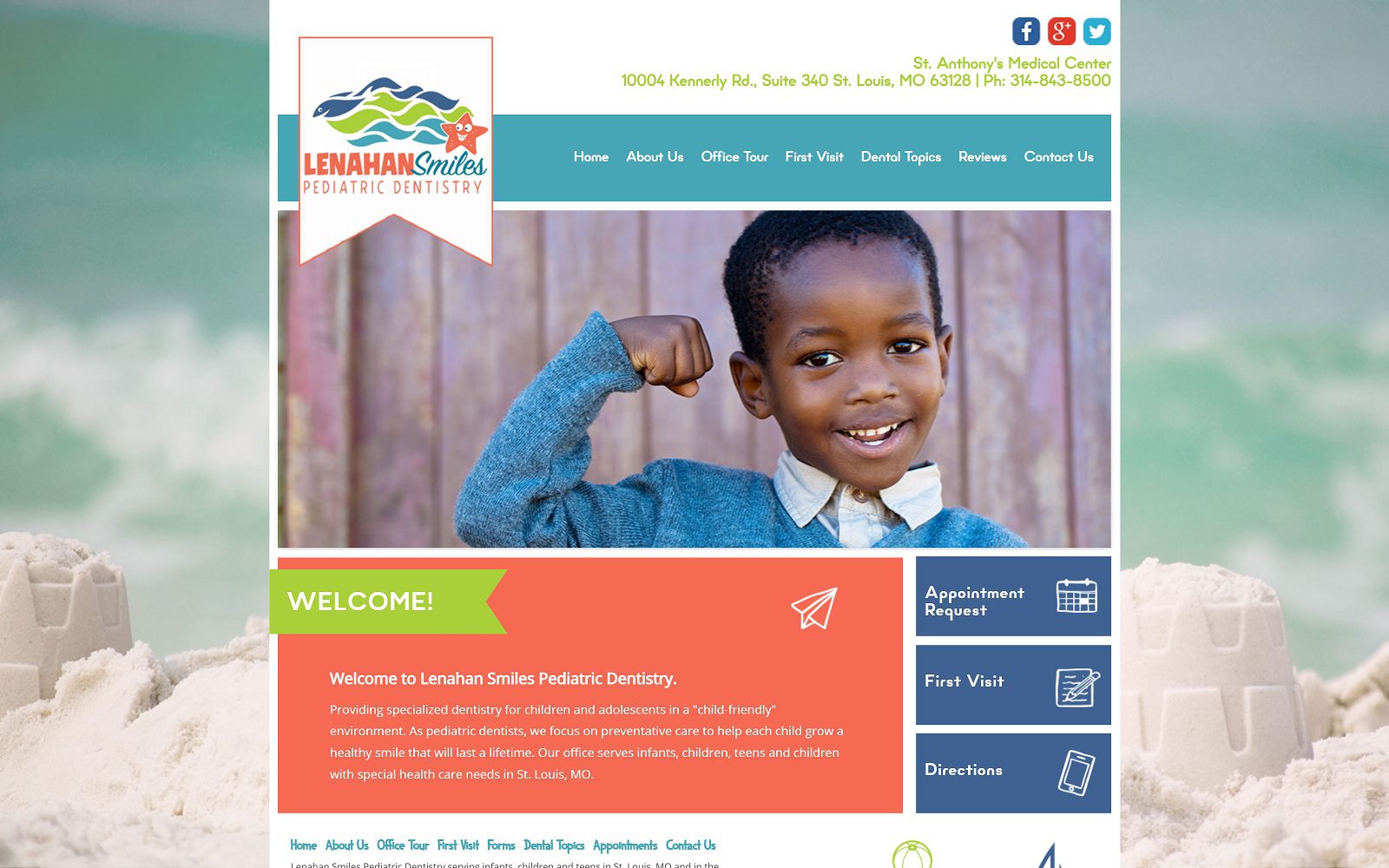 The screenshot of lenahan smiles pediatric dentistry website