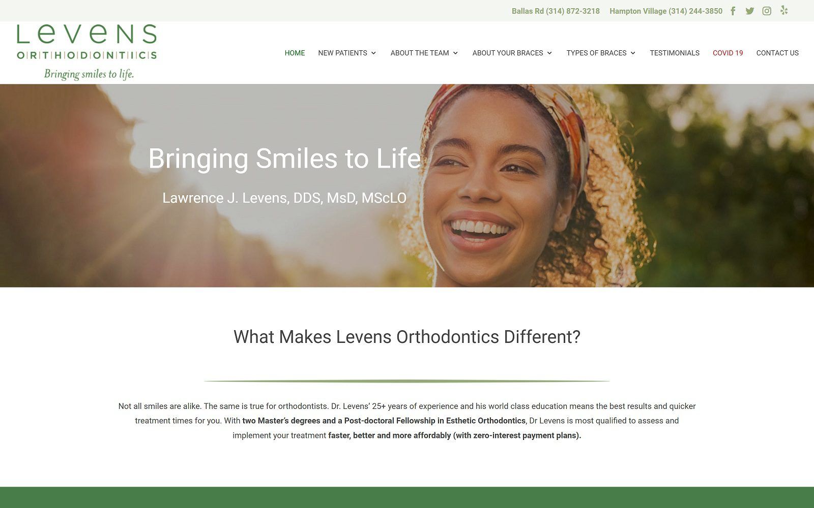 The screenshot of levens orthodontics dr. Larry levens website