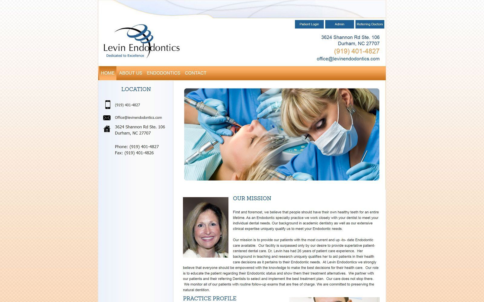 The screenshot of dr. Linda g. Levin, dds website