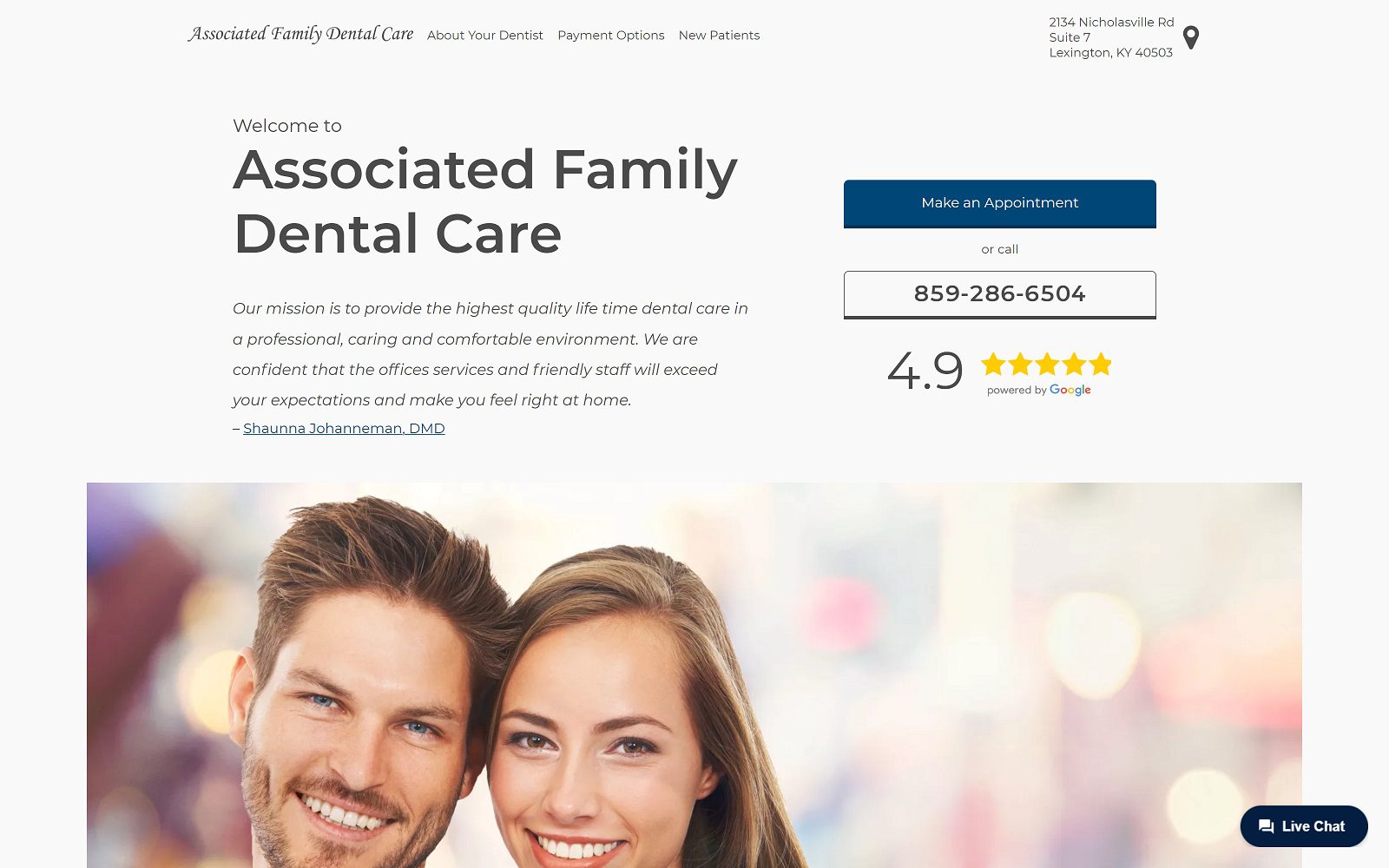 The screenshot of associated family dental care website