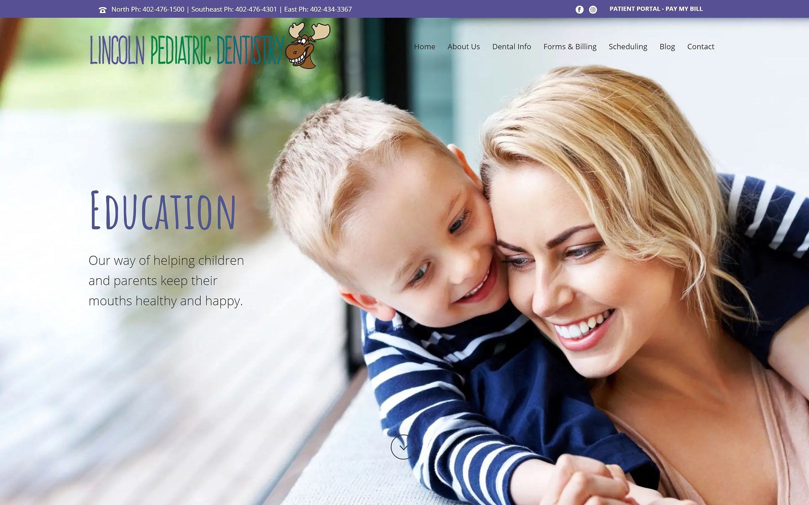 The screenshot of lincoln pediatric dentistry website