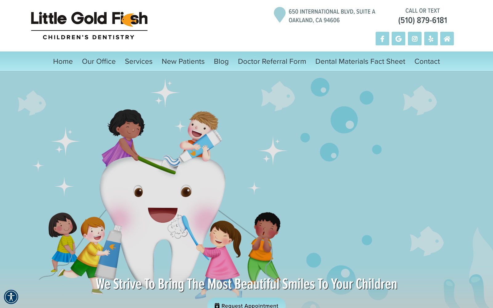 The screenshot of little gold fish children’s dentistry website