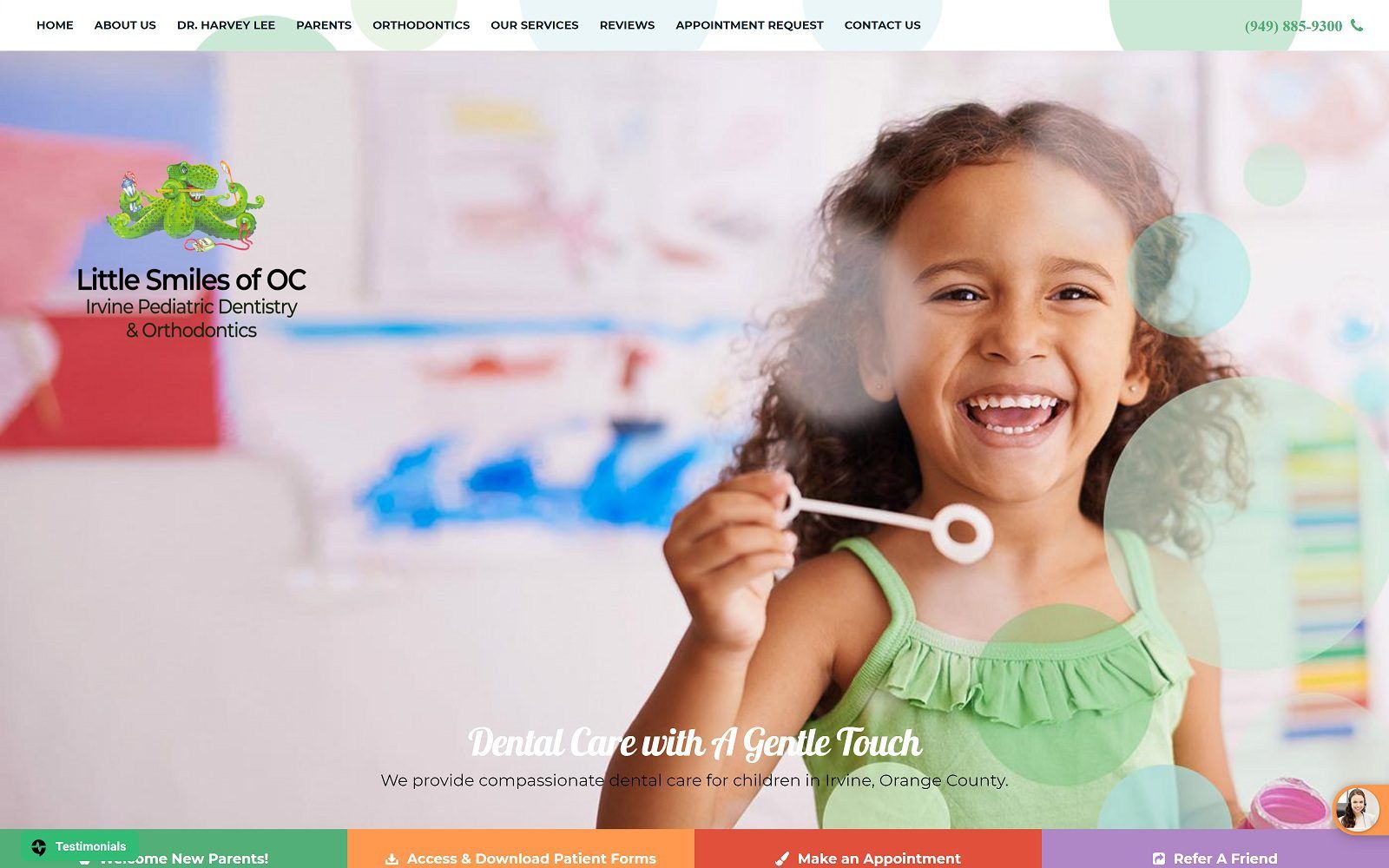 The screenshot of little smiles of oc - pediatric dentistry and orthodontics dr. Harvey lee website