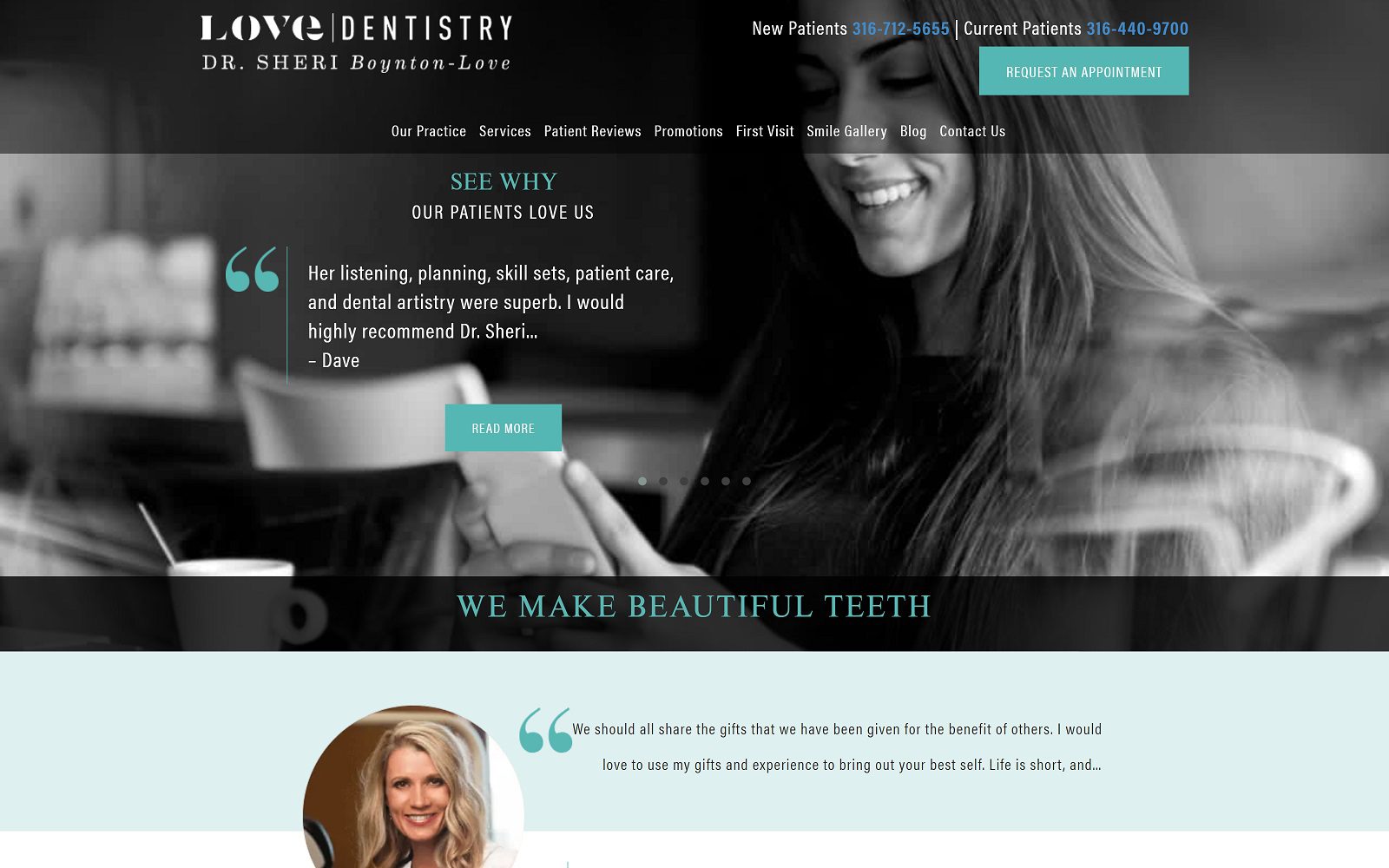 The screenshot of love dentistry - dr. Sheri boynton- love website