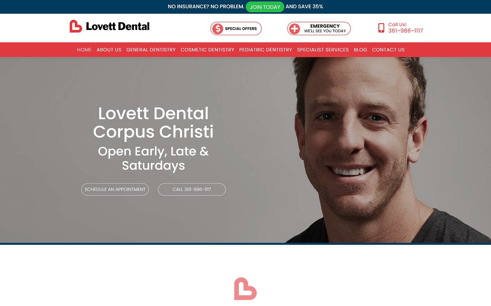 The screenshot of lovett dental corpus christi website