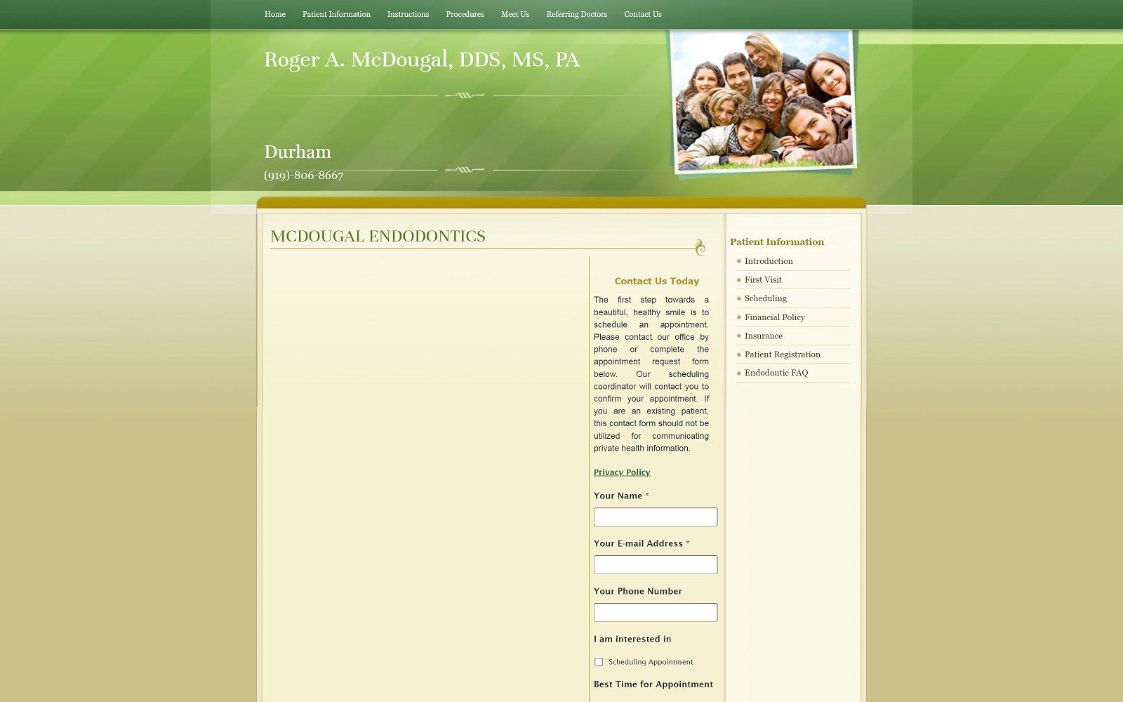 The screenshot of mcdougal endodontics (roger a. Mcdougal, dds, ms) website