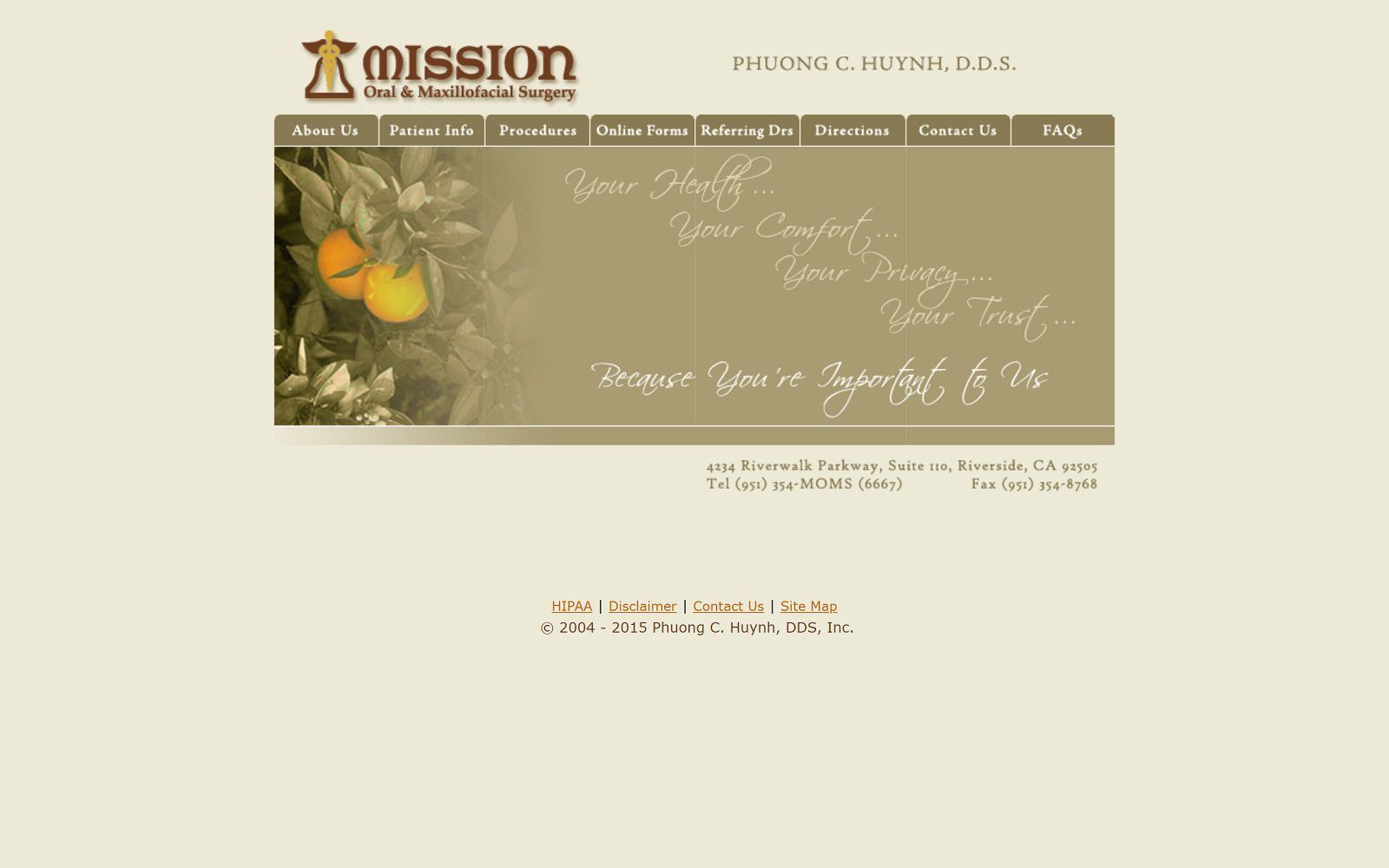 The screenshot of mission oral & maxillofacial surgery dr. Phuong c. Huynh website