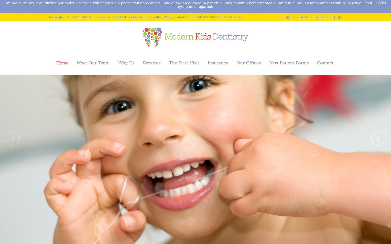 The screenshot of modern kids dentistry dr. Justin raybould website