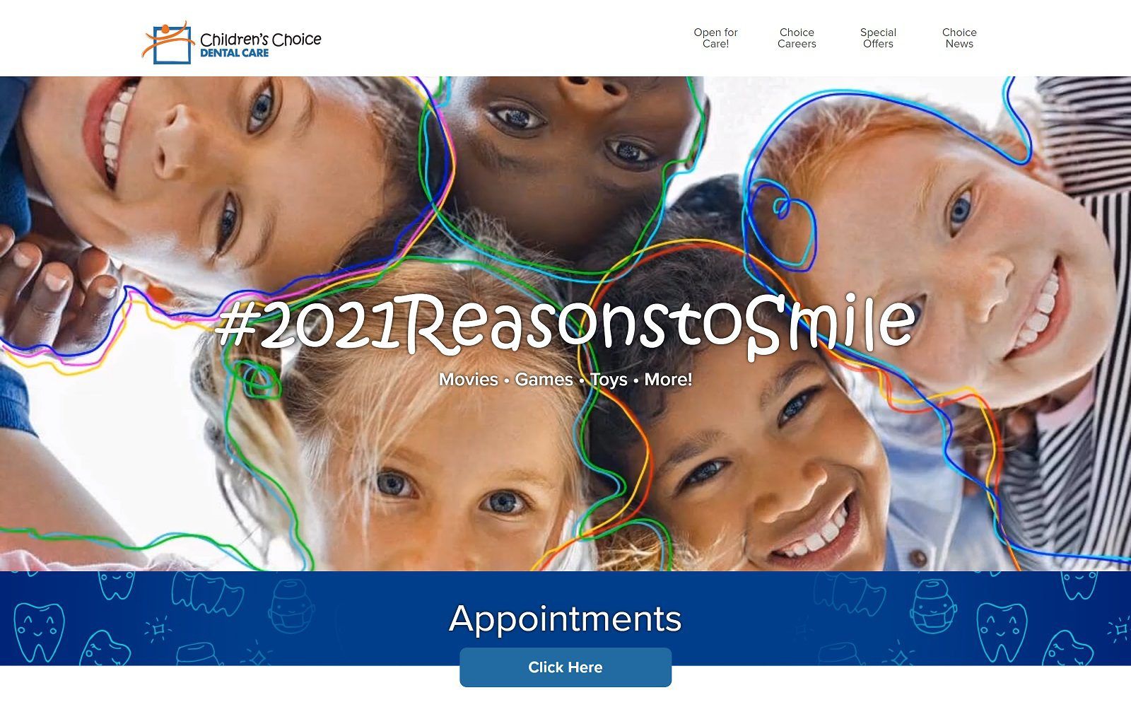 The screenshot of children's choice dental care website