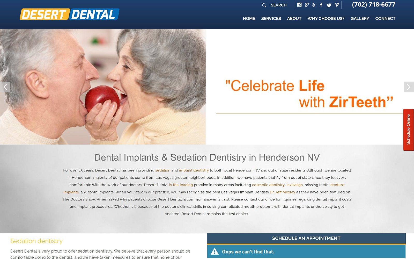 The screenshot of desert dental website