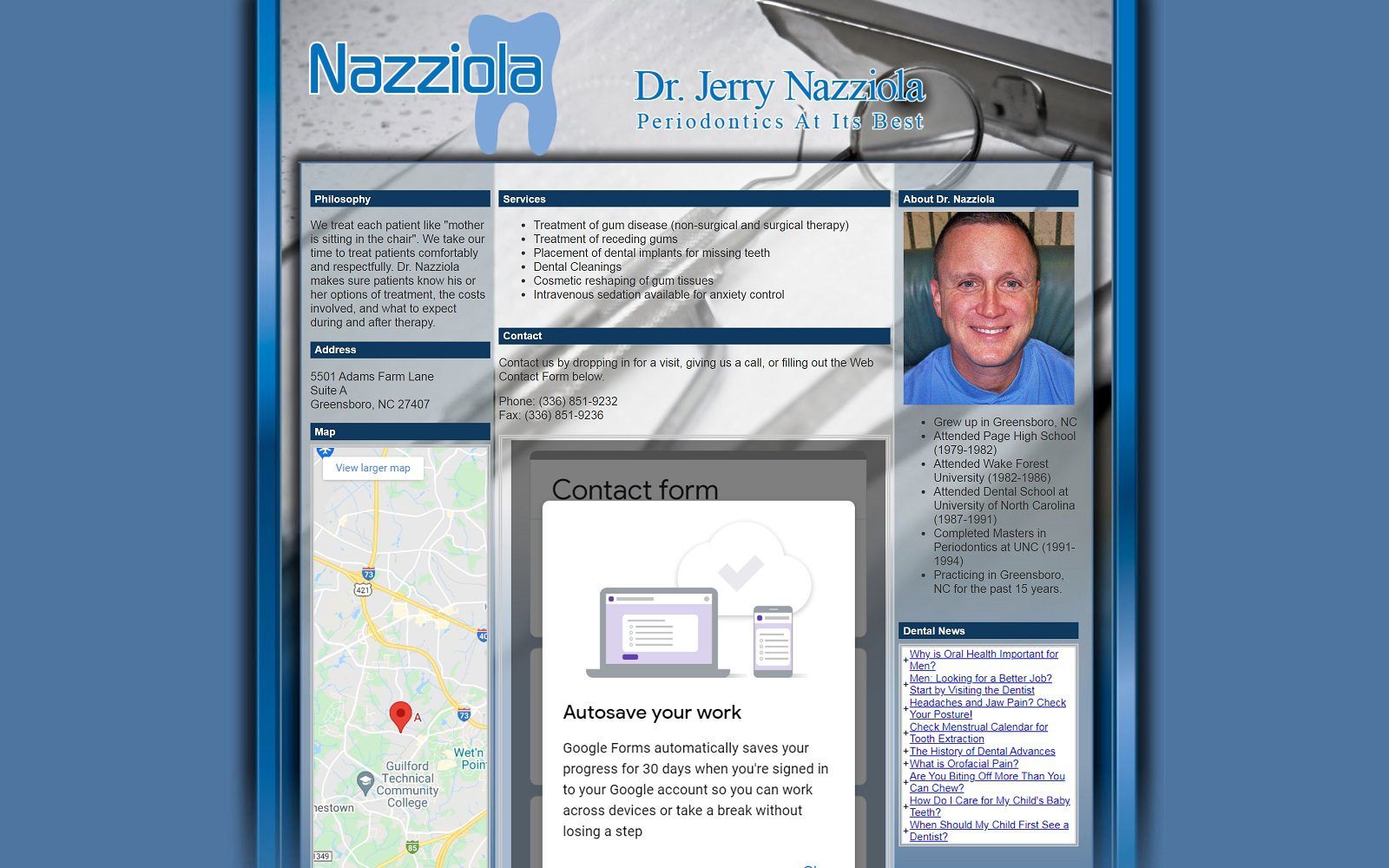 The screenshot of dr. Jerry nazziola website