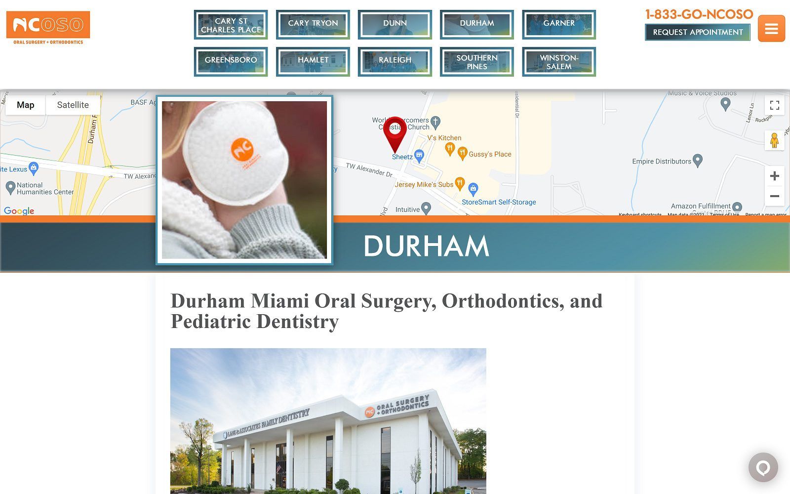 The screenshot of north carolina oral surgery + orthodontics - durham miami website