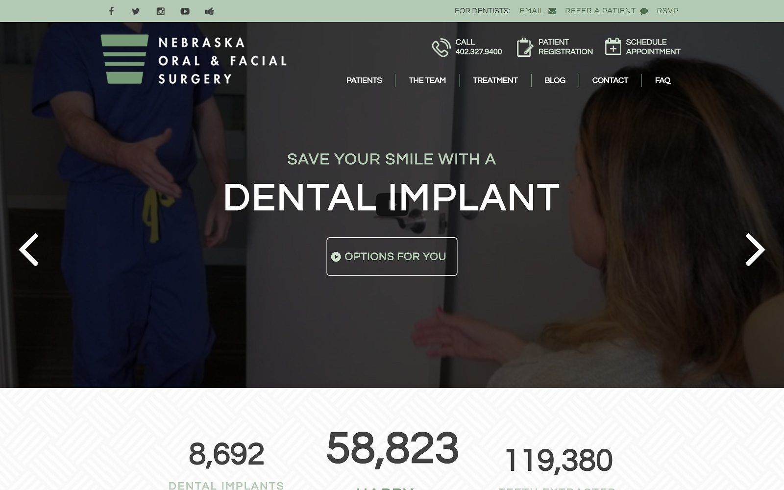 The screenshot of nebraska oral & facial surgery website