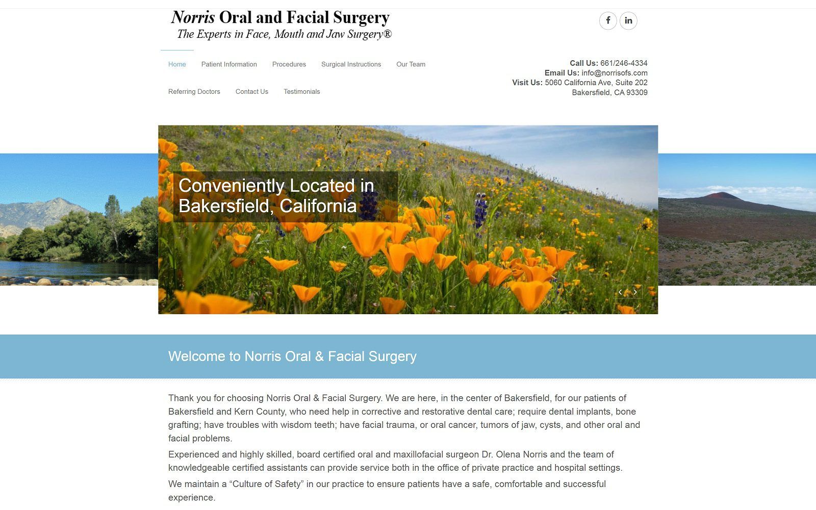 The screenshot of norris oral and facial surgery website