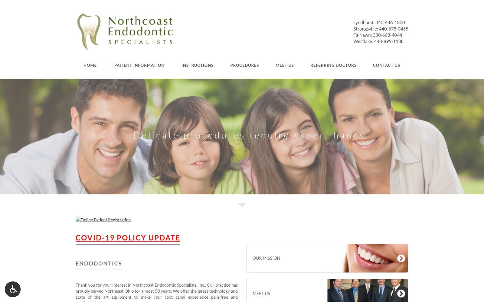 The screenshot of northcoast endodontic specialists website