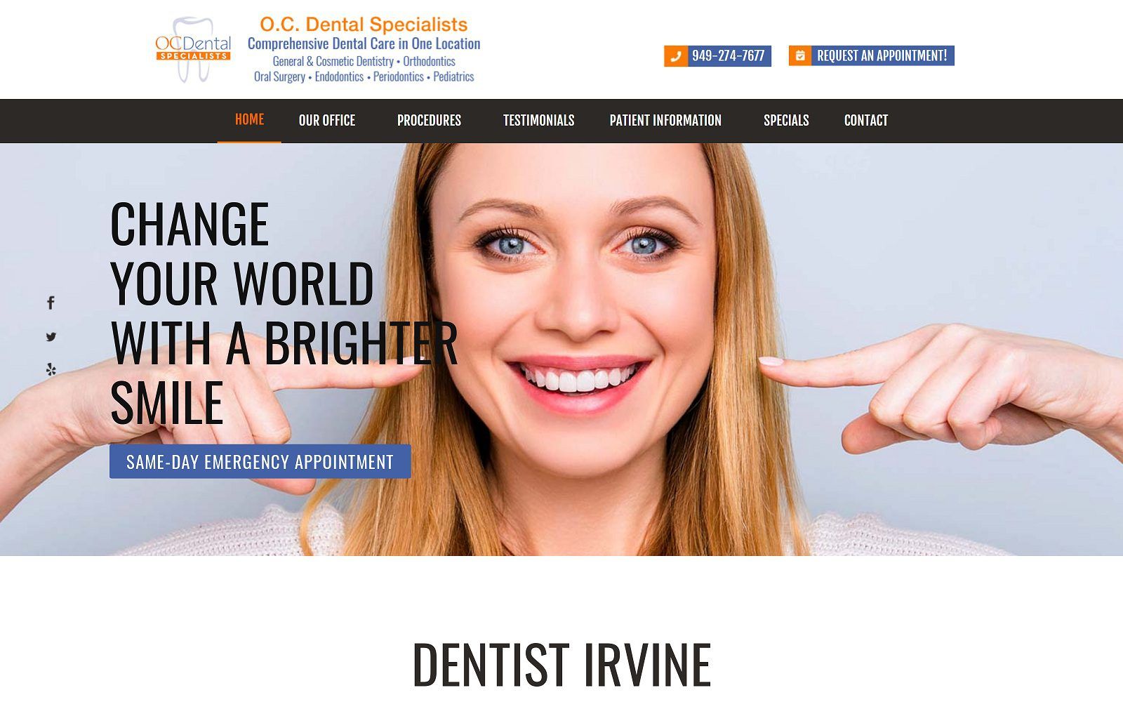 The screenshot of oc dental specialists | dentist irvine website