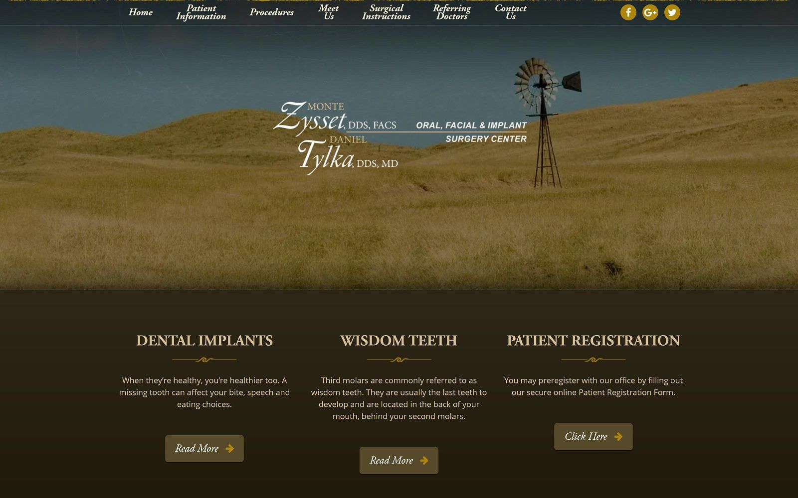 The screenshot of monte k. Zysset and dr. Daniel j. Tylka, oral, facial, and implant surgery center website