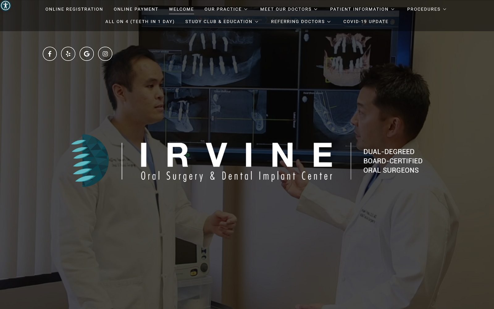 The screenshot of irvine oral surgery & dental implant center website