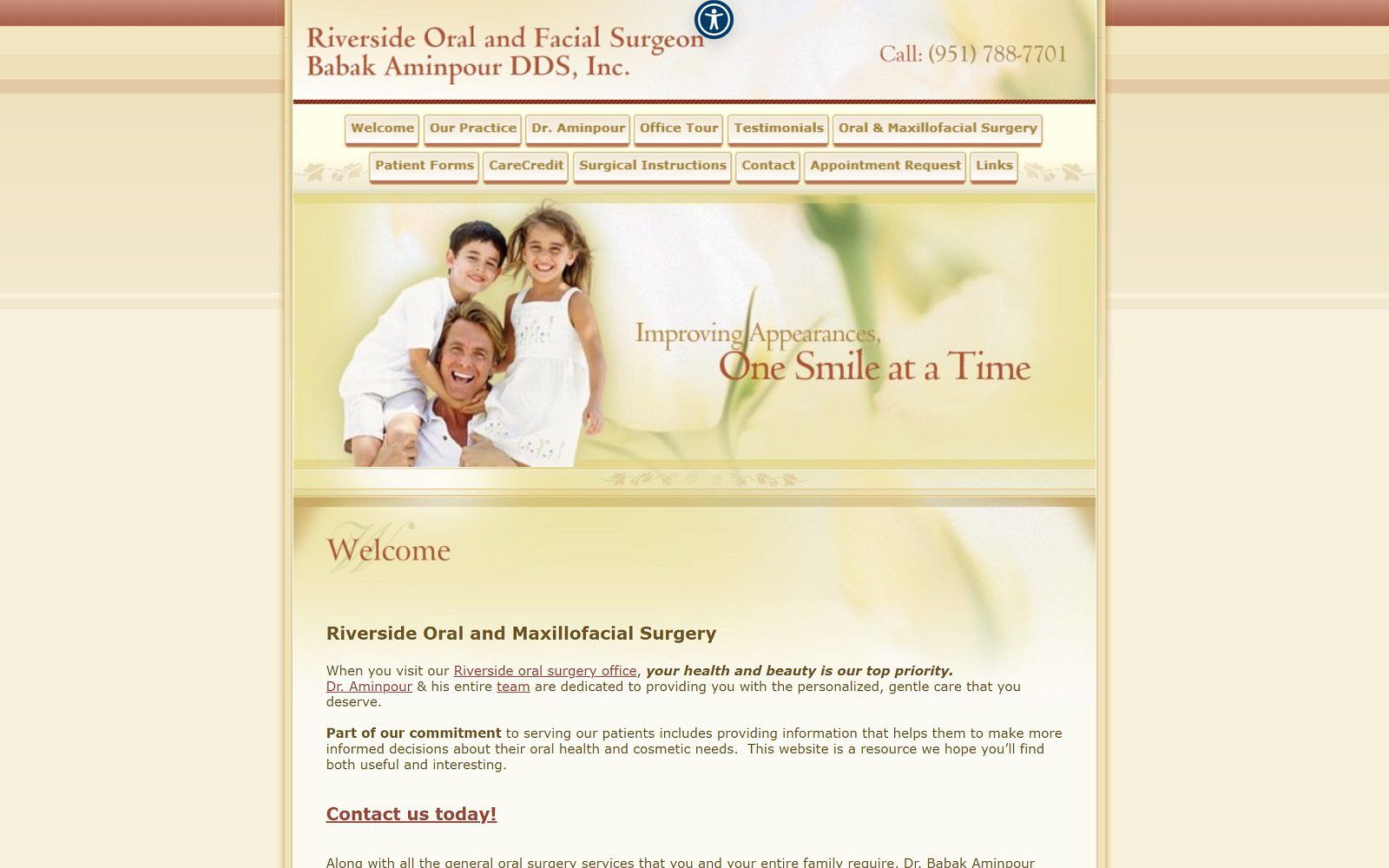 The screenshot of riverside oral and maxillofacial surgery dr. Babak aminpour website