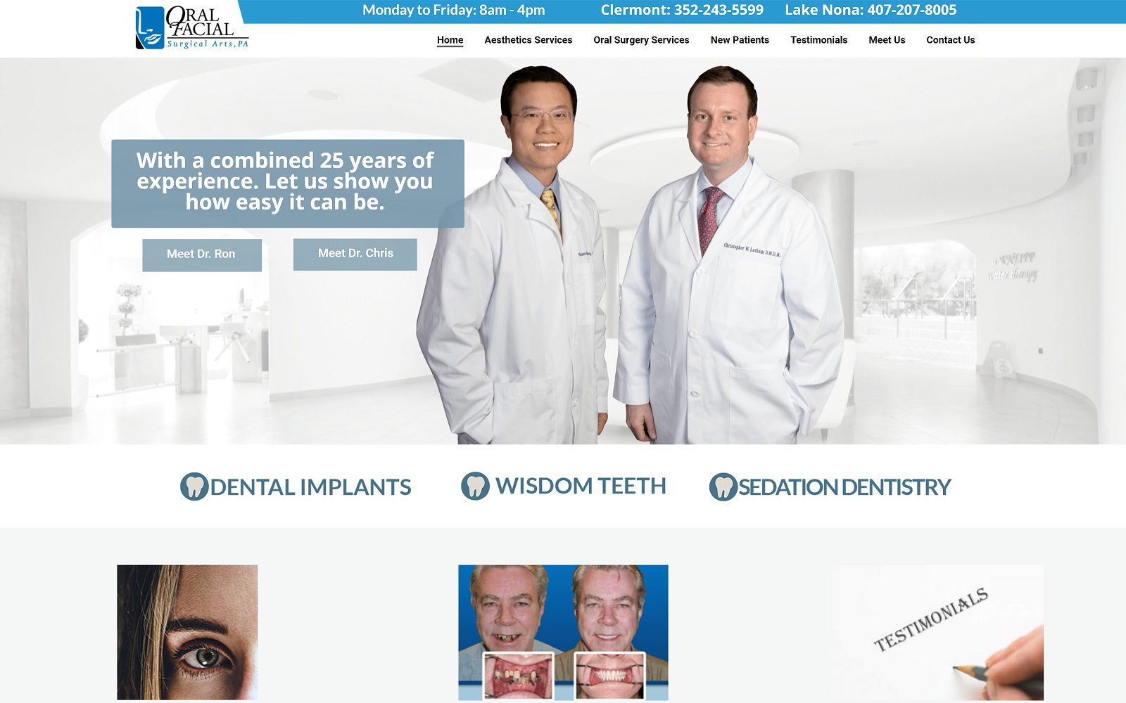 The screenshot of oral facial surgical arts website