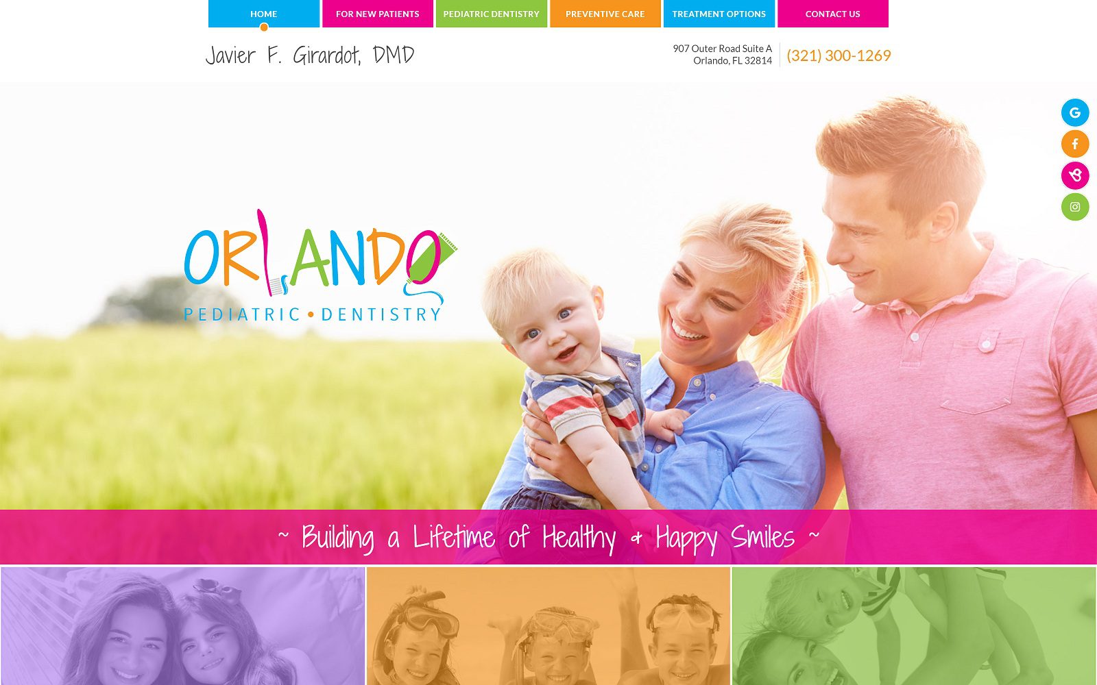 The screenshot of orlando pediatric dentistry dr. Javier girardot website