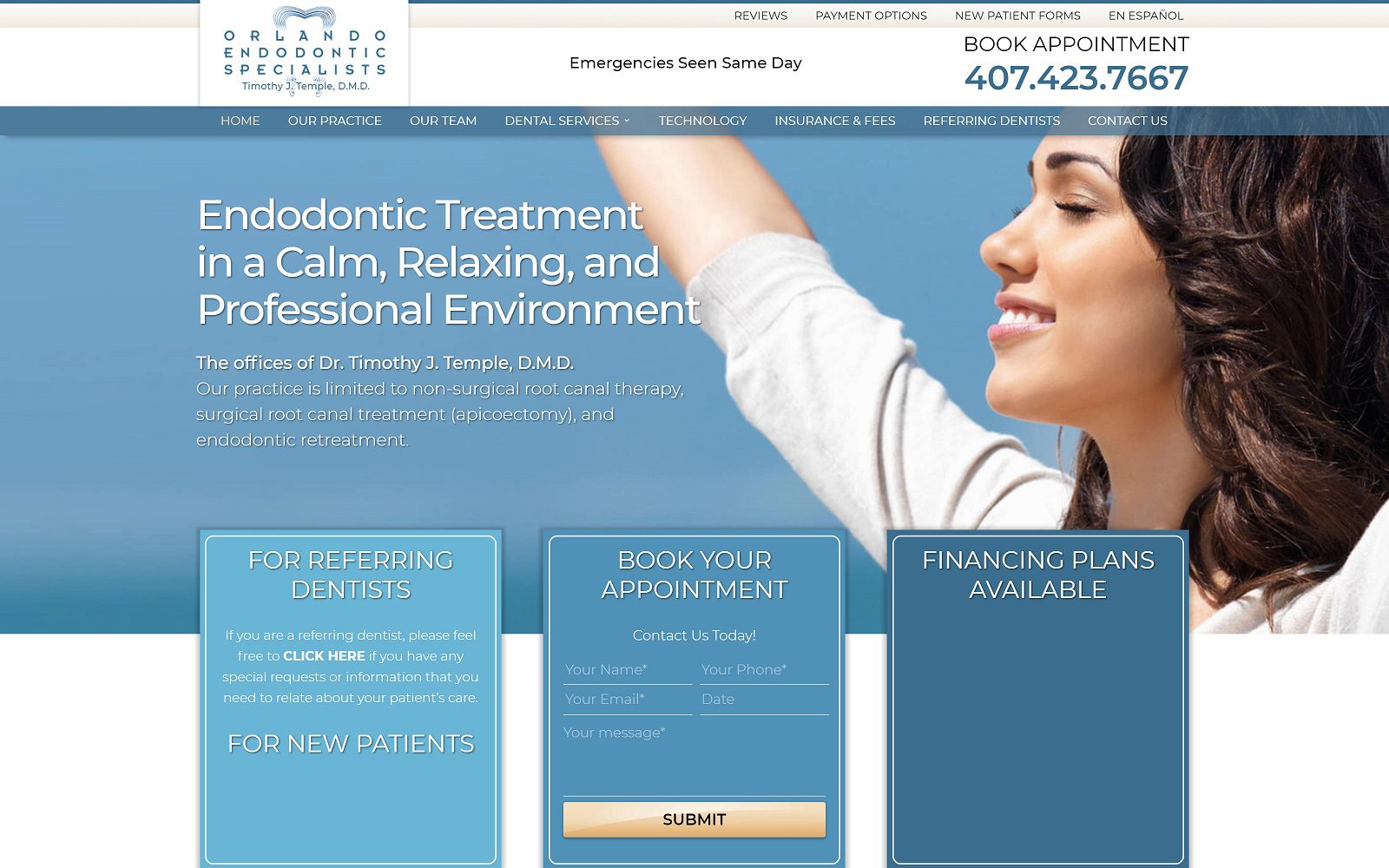 The screenshot of dr. Timothy temple, dmd - orlando endodontic specialists website