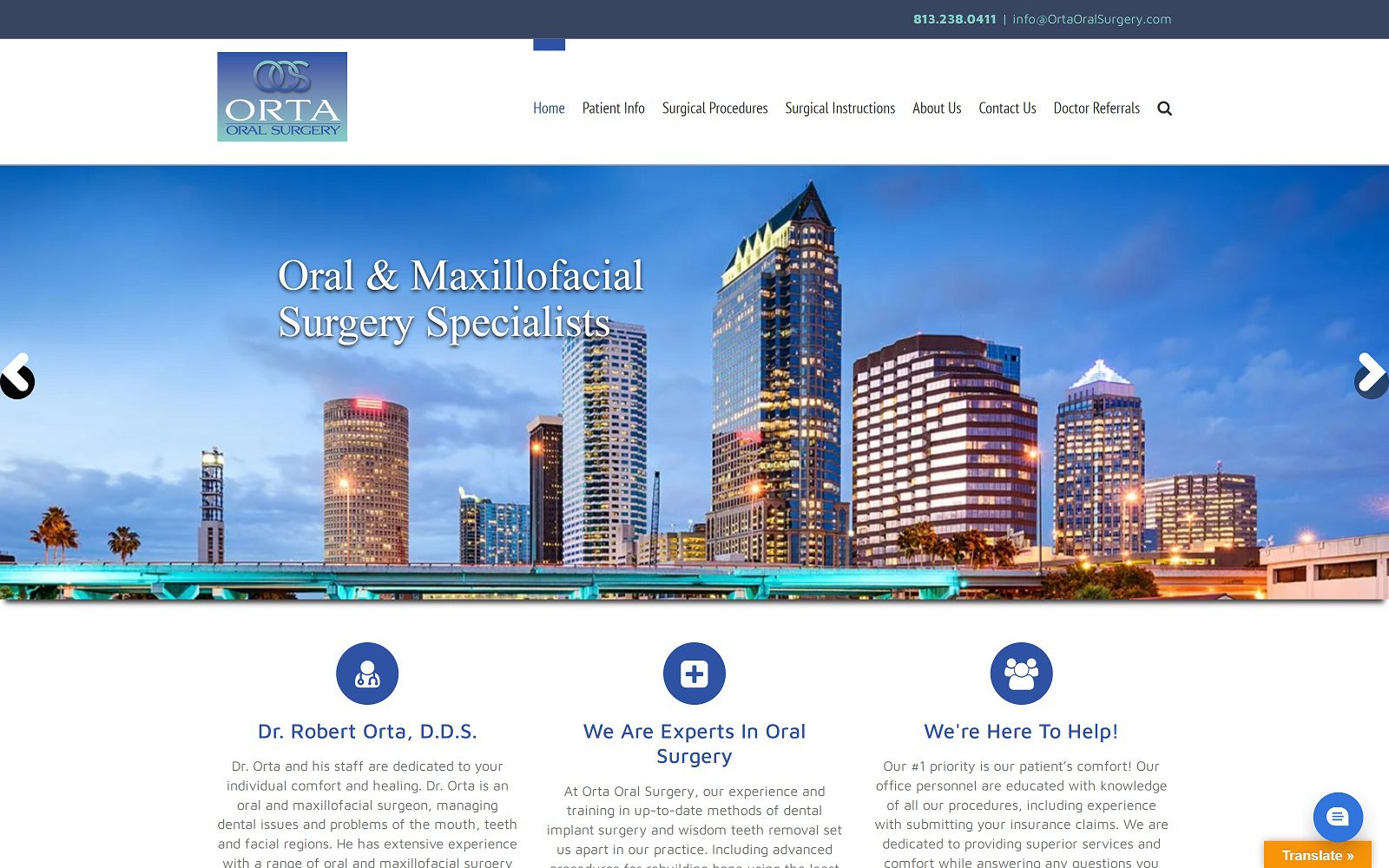 The screenshot of orta oral surgery dr. Robert orta website