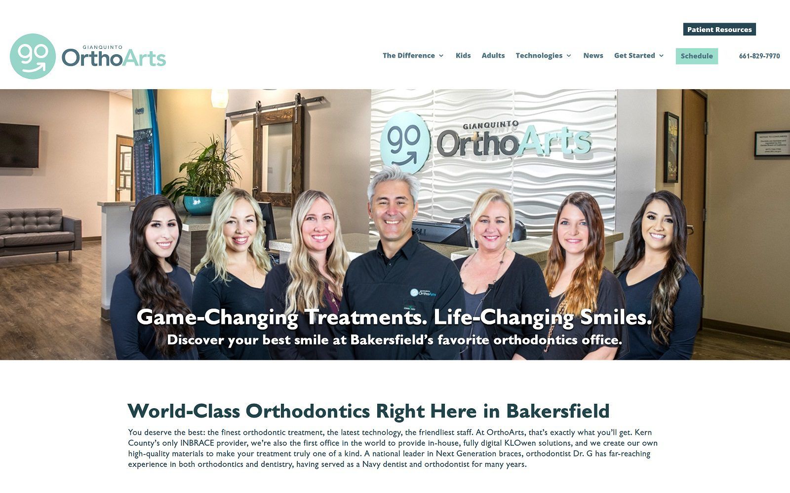 The screenshot of dr jared gianquinto orthoarts bakersfield website