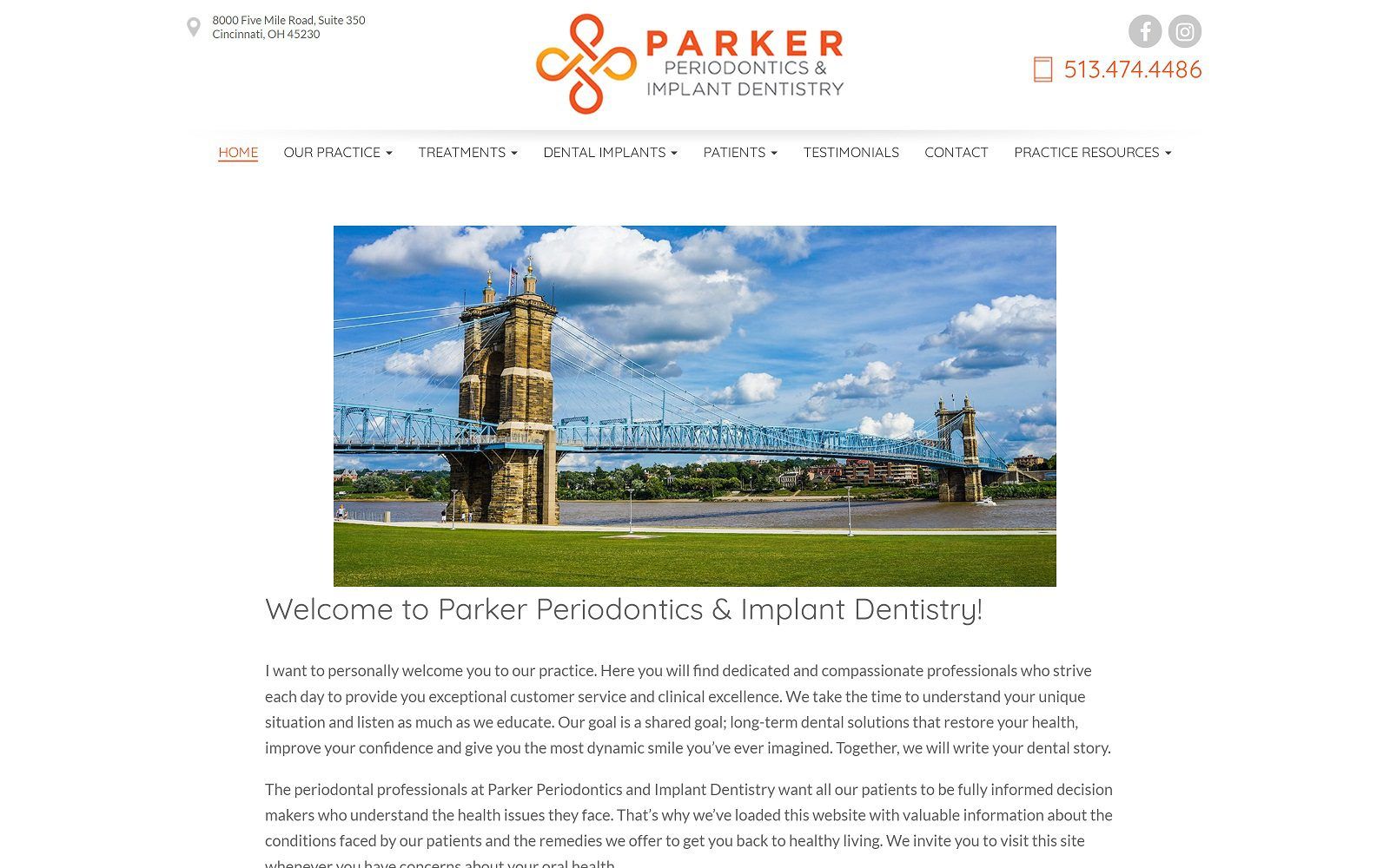 The screenshot of parker periodontics and implant dentistry website