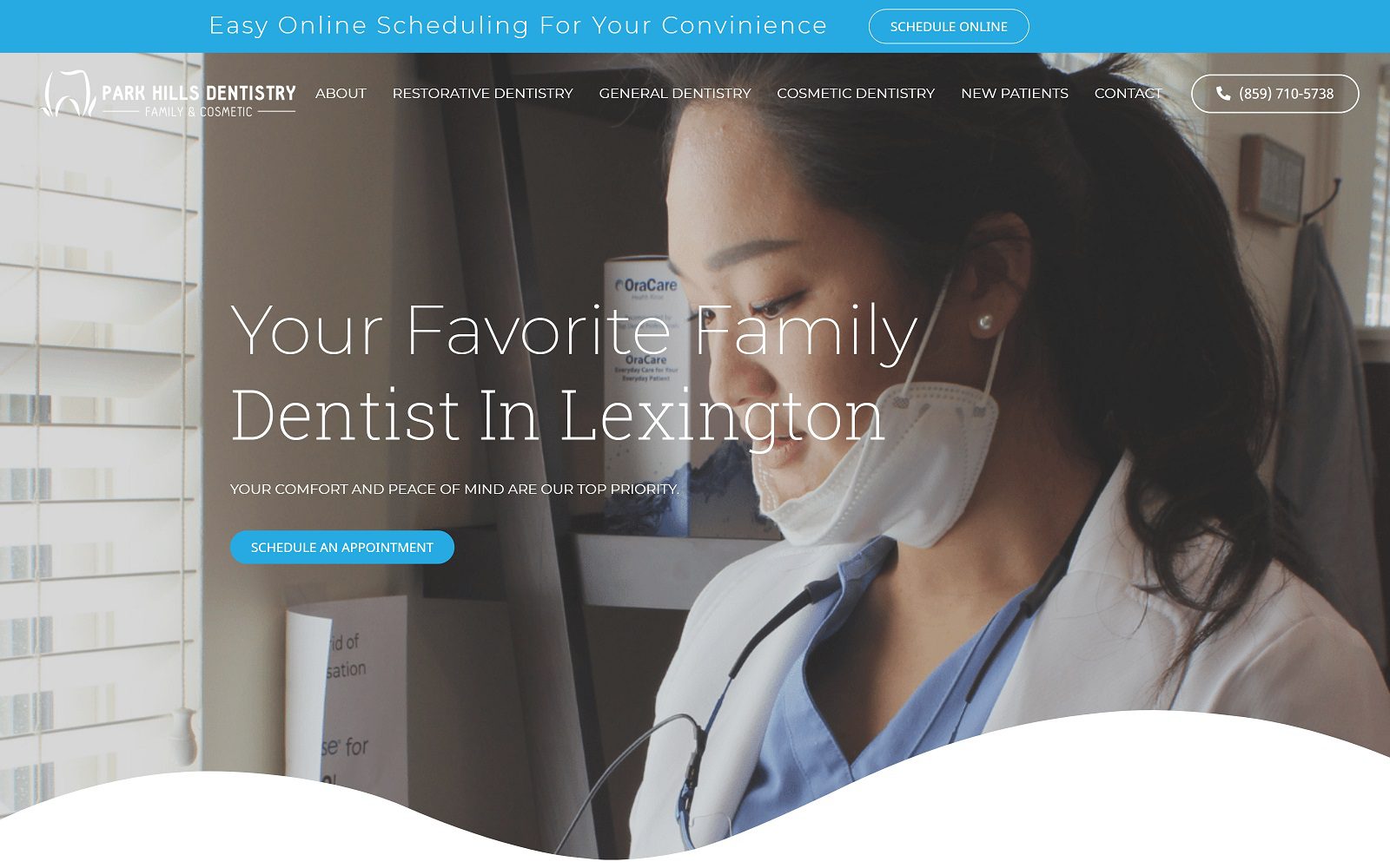 The screenshot of park hills family dentistry website