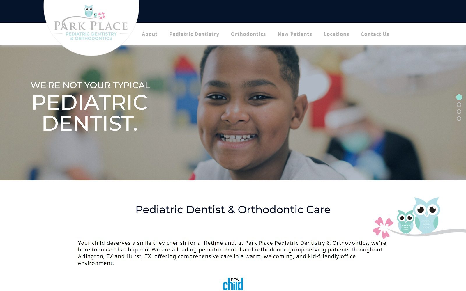 The screenshot of park place pediatric dentistry website