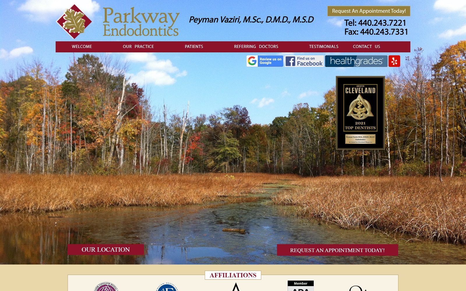 The screenshot of parkway endodontics inc website