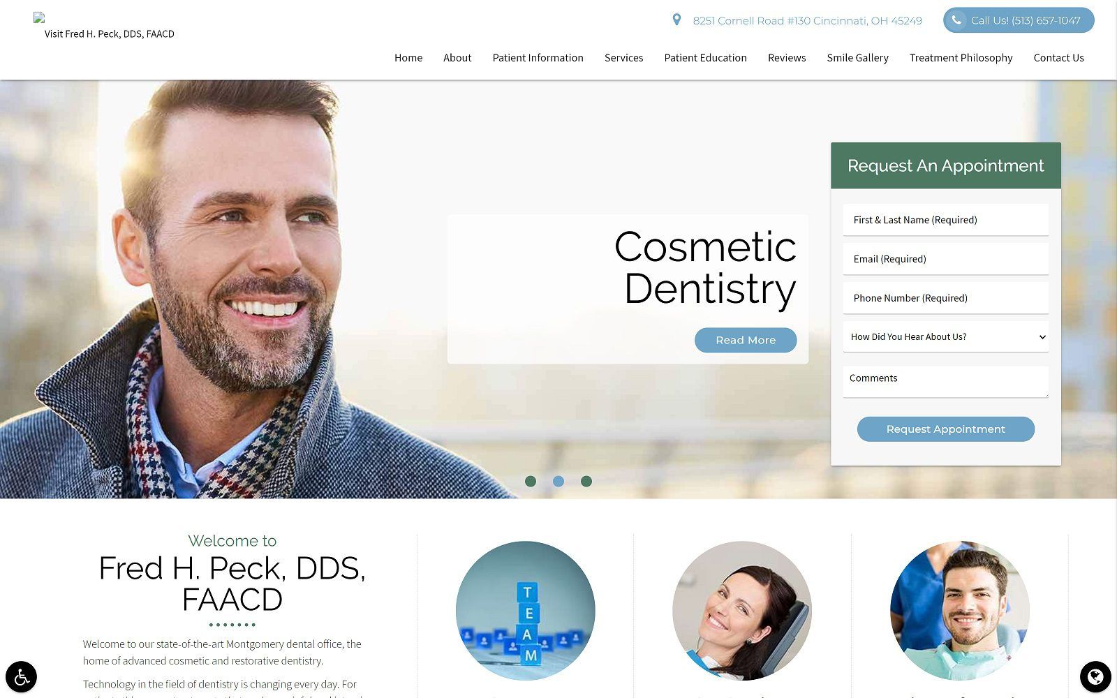 The screenshot of fred h. Peck, dds website