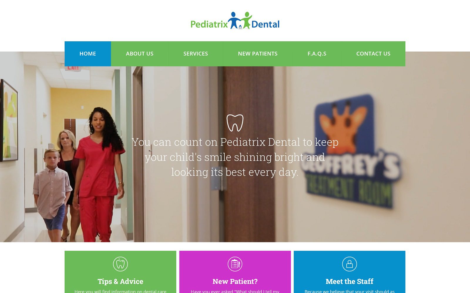 The screenshot of pediatrix dental website