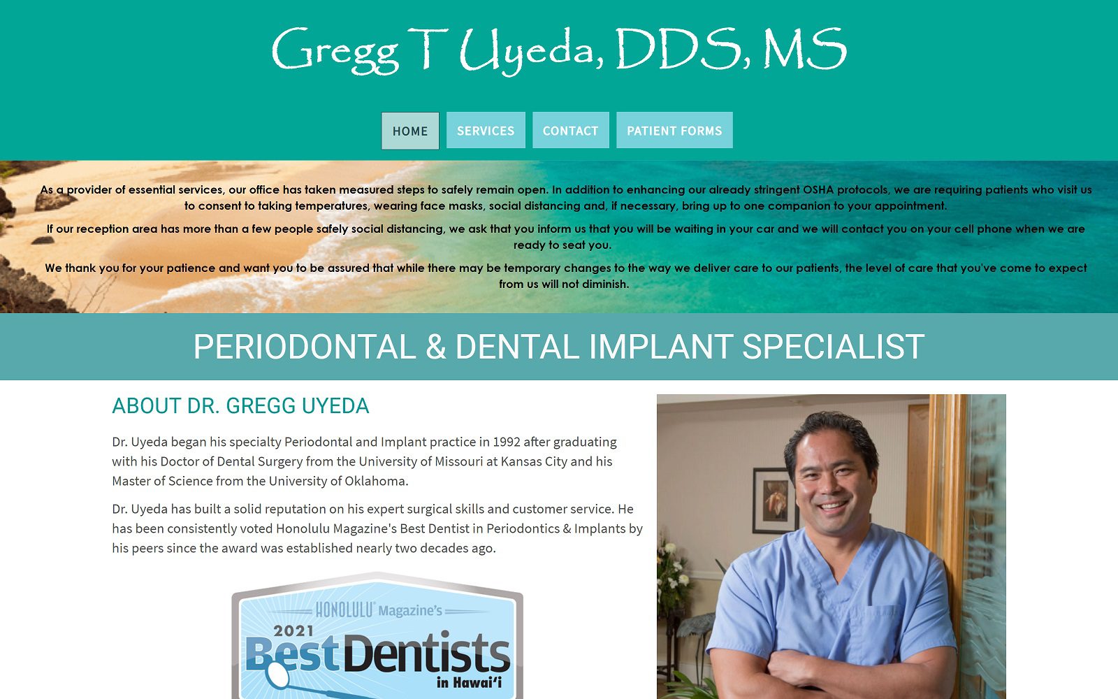 The screenshot of uyeda gregg t dds website