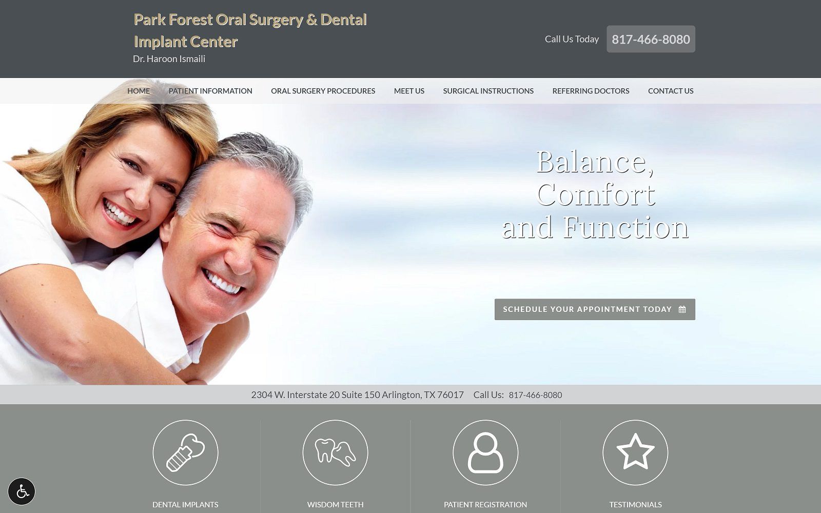 The screenshot of park forest oral surgery & dental implant center: dr. Haroon ismaili website