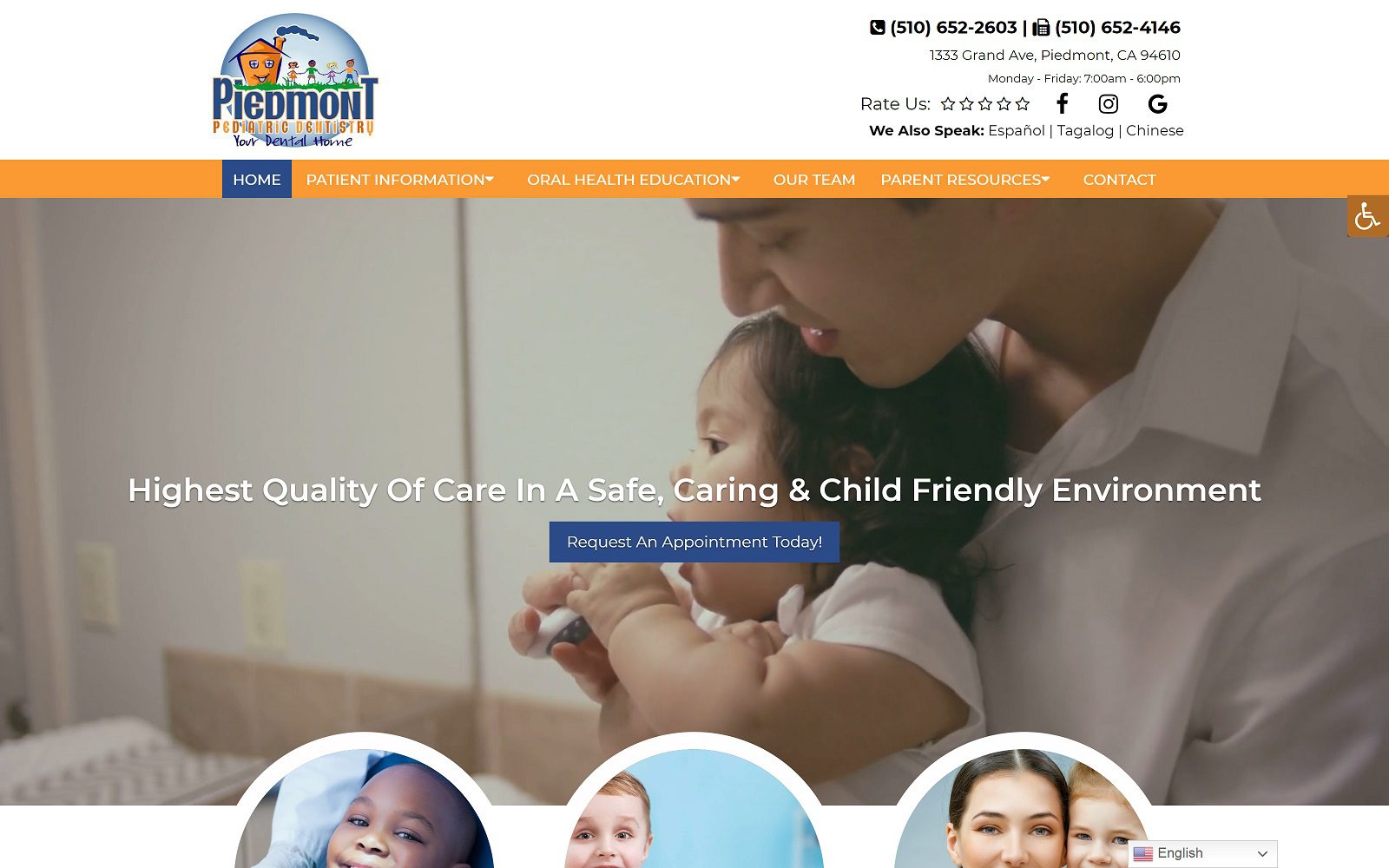 The screenshot of piedmont pediatric dentistry website