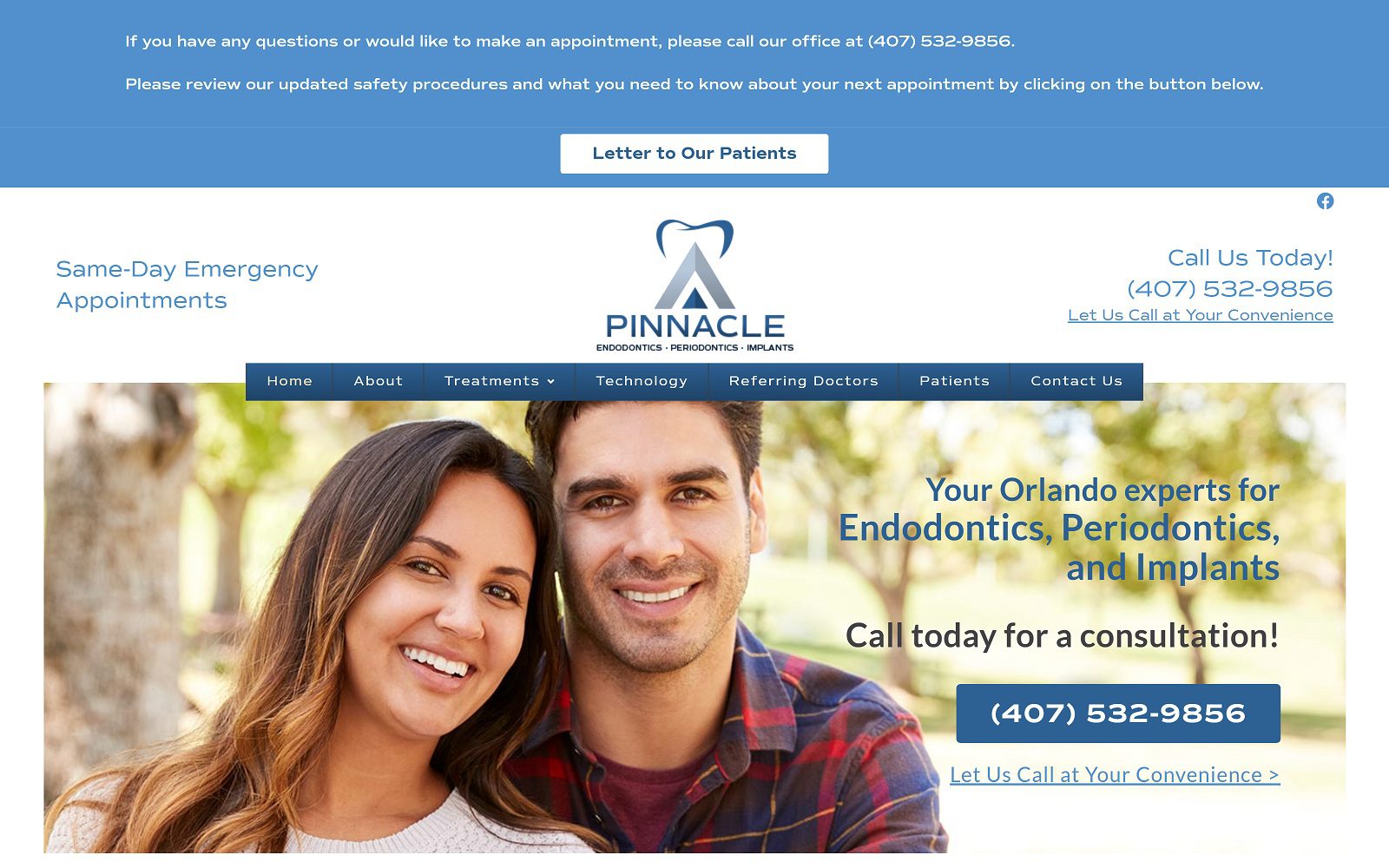 The screenshot of pinnacle endodontics, periodontics, and implants website