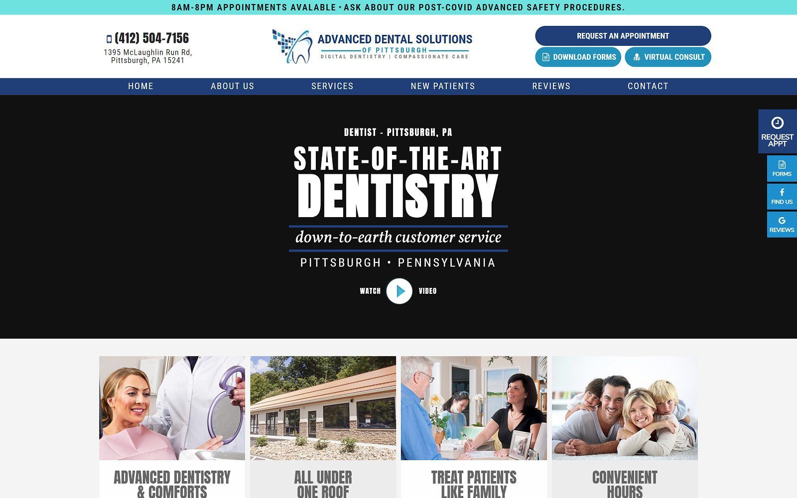 The screenshot of advanced dental solutions of pittsburgh dr. Dan rairigh website