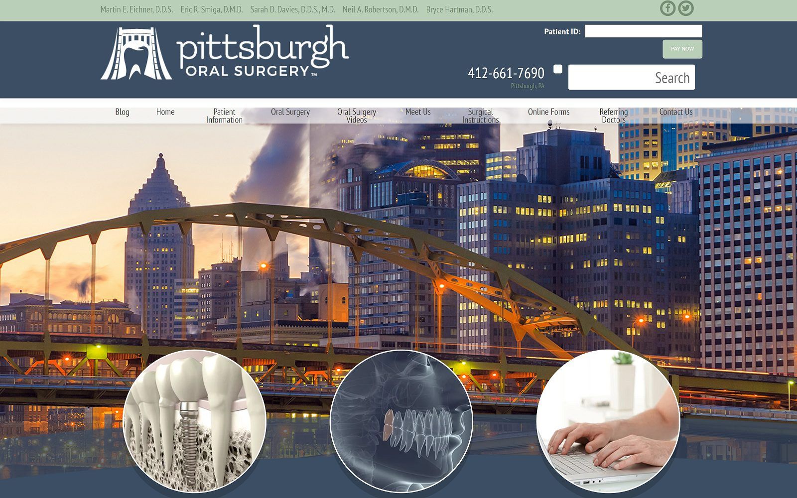 The screenshot of pittsburgh oral surgery website