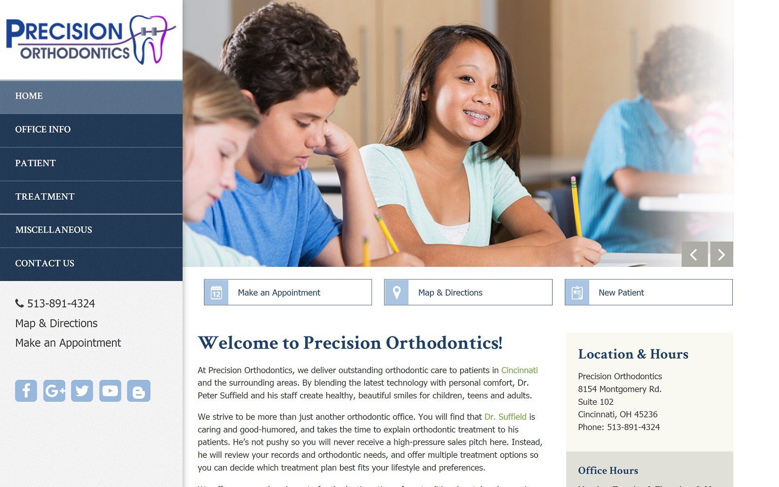 The screenshot of precision orthodontics dr. Peter suffield website